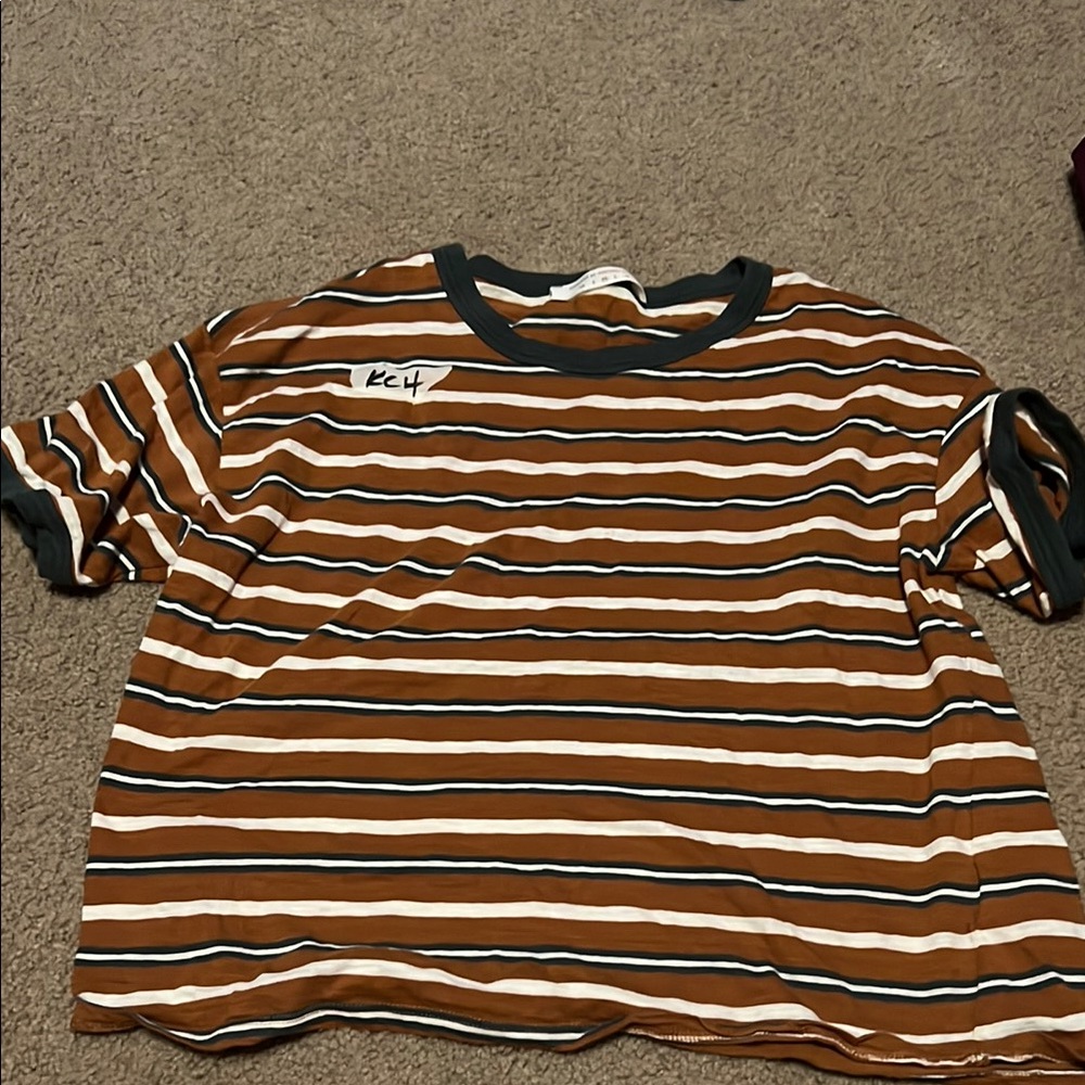 Striped Brown and White T-Shirt crop top
